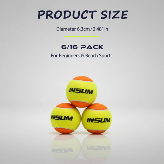 Child playing tennis with a tennis ball and racket on a court, product size information displayed.