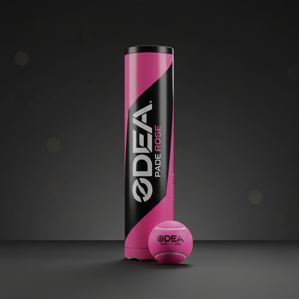 Odea Padel Rose plate tennis ball can with a pink ball on a white background