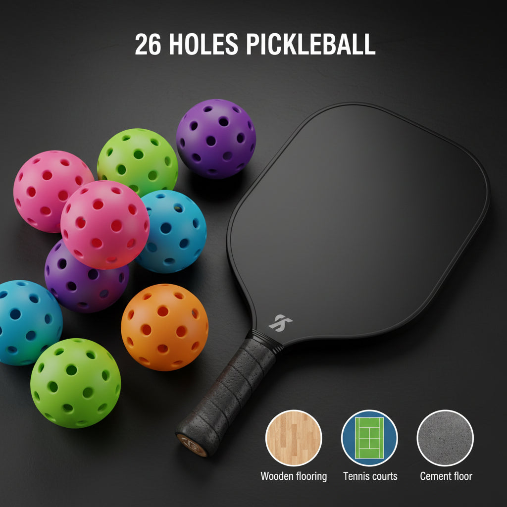 Pickleball balls and paddle with color options on a white background, featuring Tsang Factory branding.