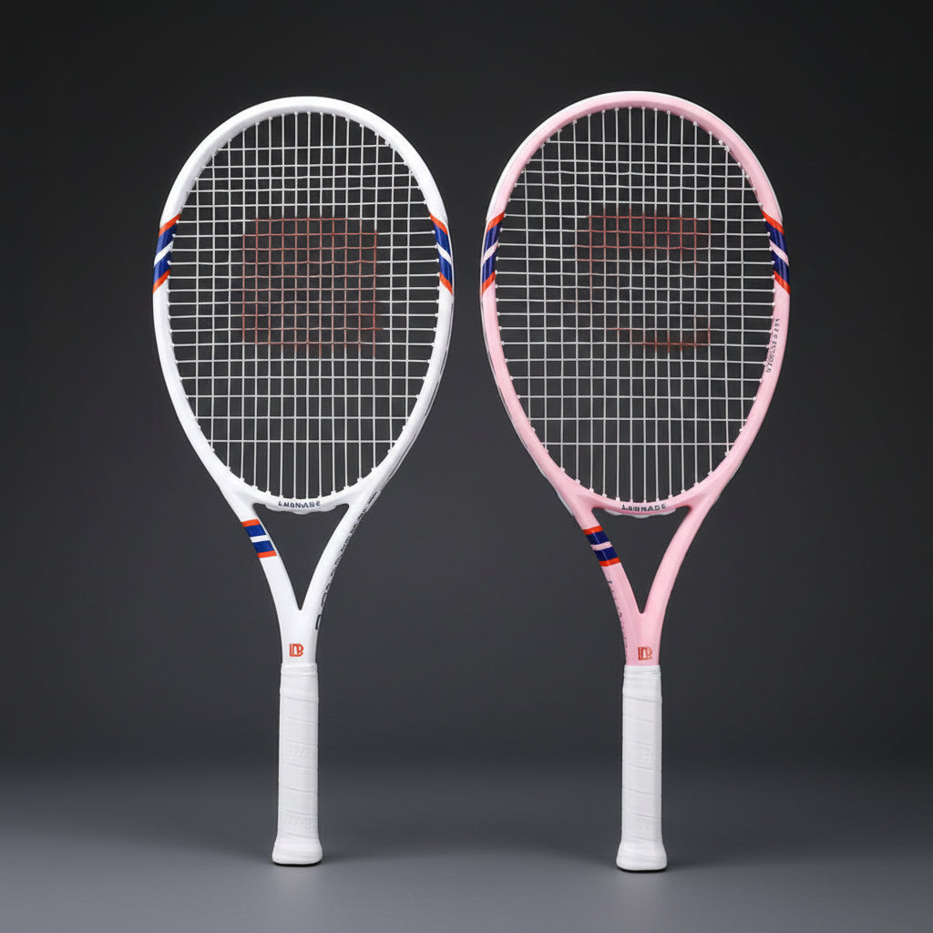 Two tennis rackets with measurements on a white background