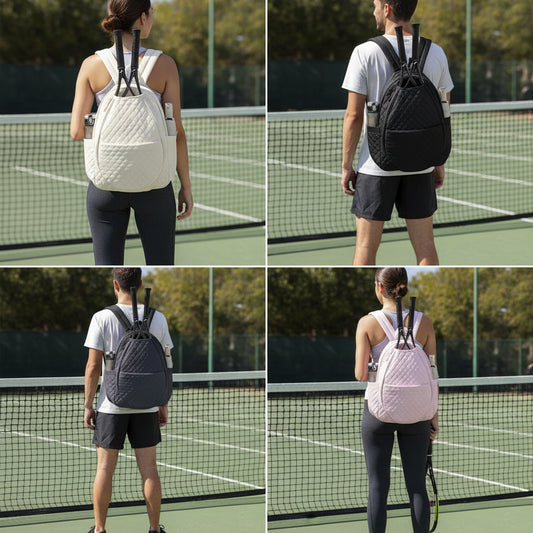 Quilted Tennis Backpack Lightweight Large Tennis Bag with Multi-pockets Racket Daypack for Rackets and Sports Gear
